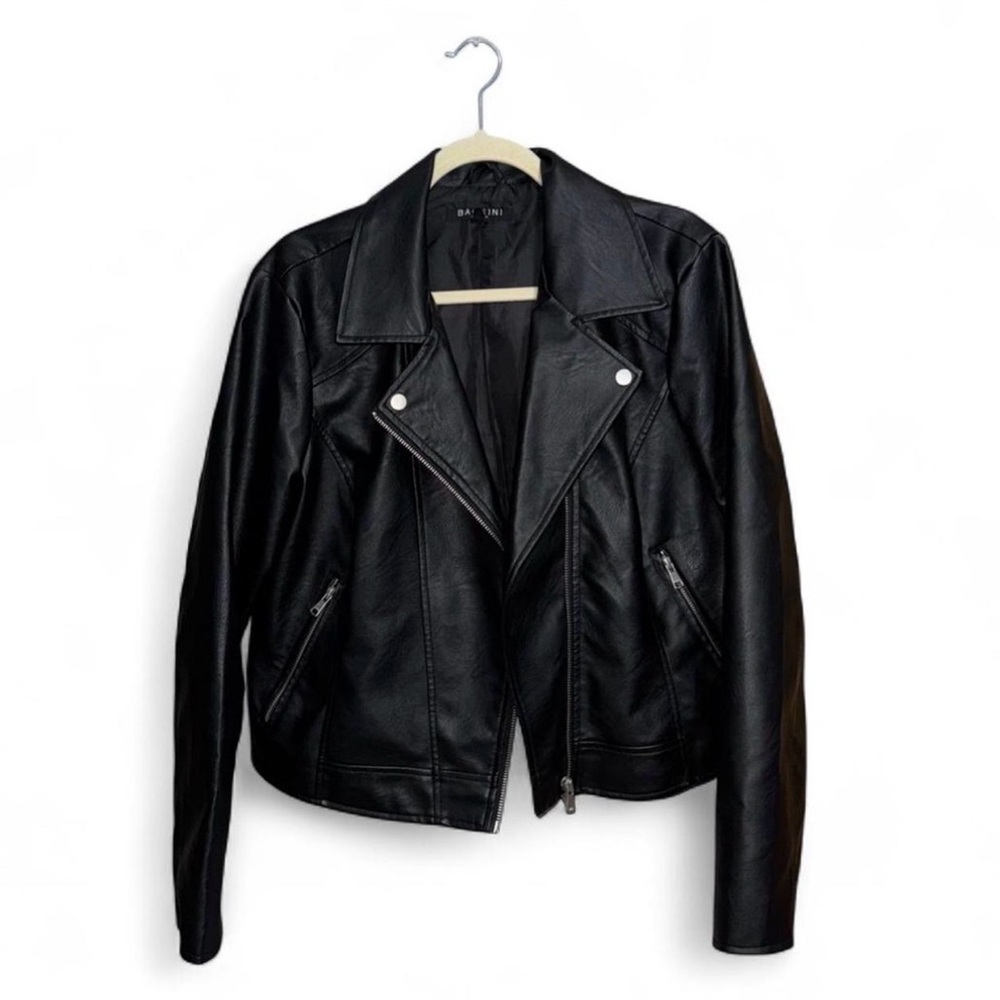 Baccini Women’s Black Faux Leather Fringe Moto Party Stylish Jacket Size XL